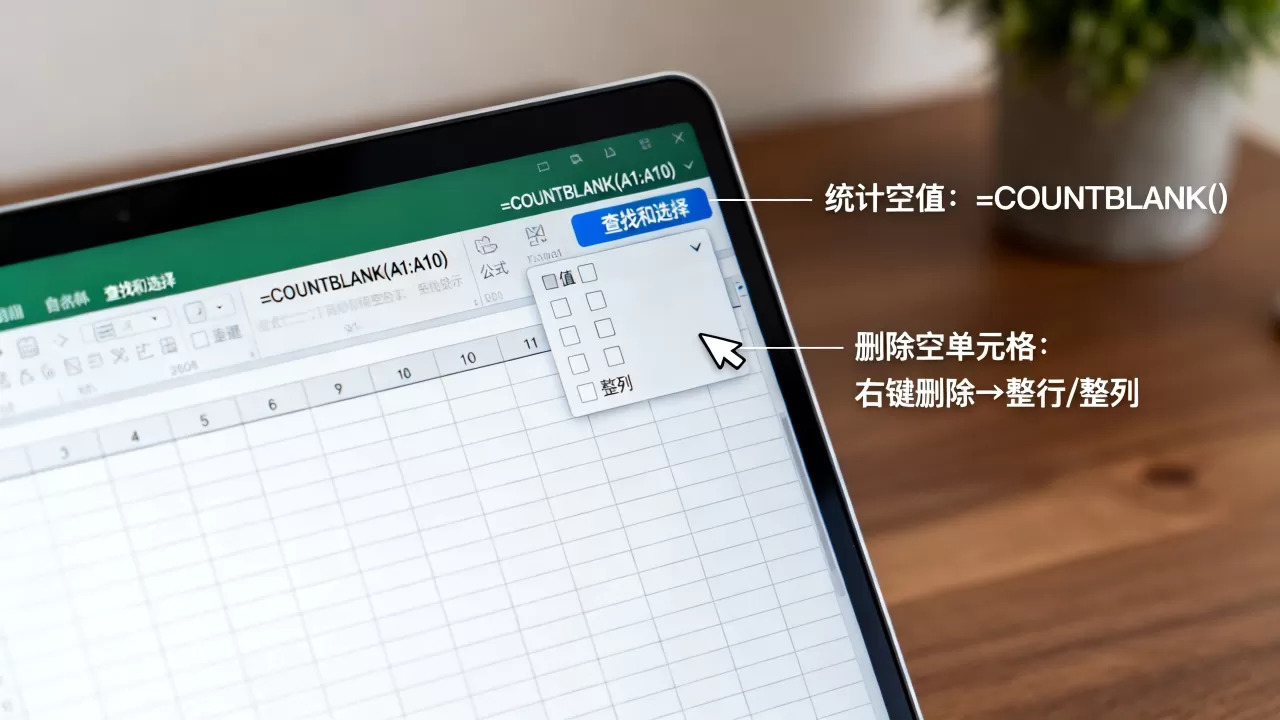Excel怎么统计空值？如何快速查找并删除空单元格
