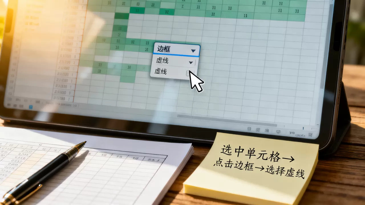 Excel如何画虚线边框，Excel表格边框怎么设置虚线？
