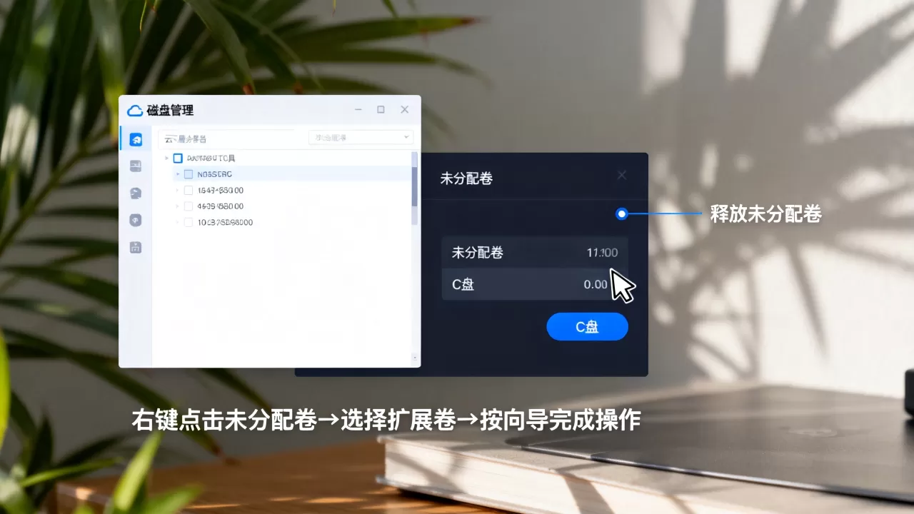 配置云服务器时怎么把未分配卷释放回C盘，如何操作？