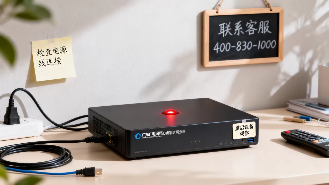 广东广电网络u点家庭服务器红灯亮怎么解决，是什么原因