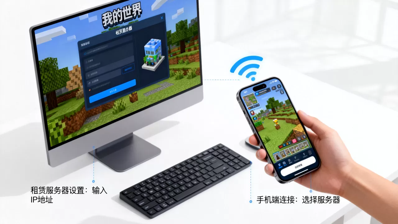 我的世界PC租赁服务器怎么和手机联机，手机版怎么进服务器？